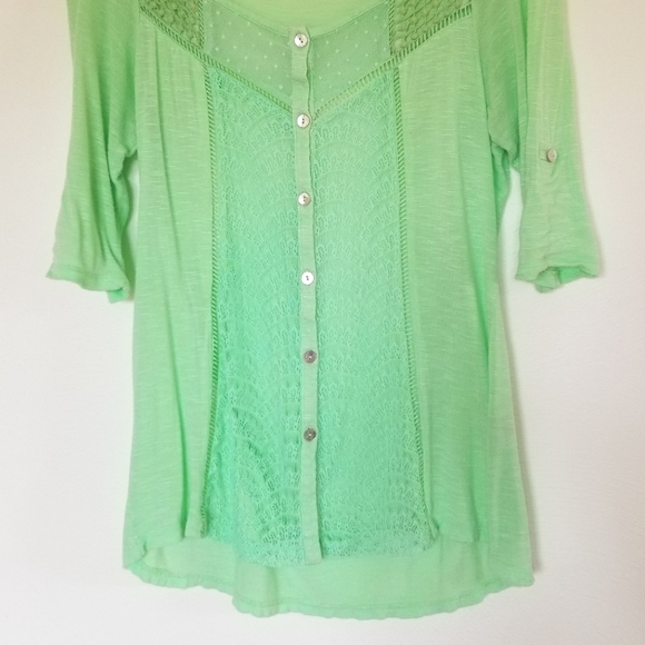 Jolt Mint Green Medium Pearl Button Lace Cardigan - Picture 3 of 6